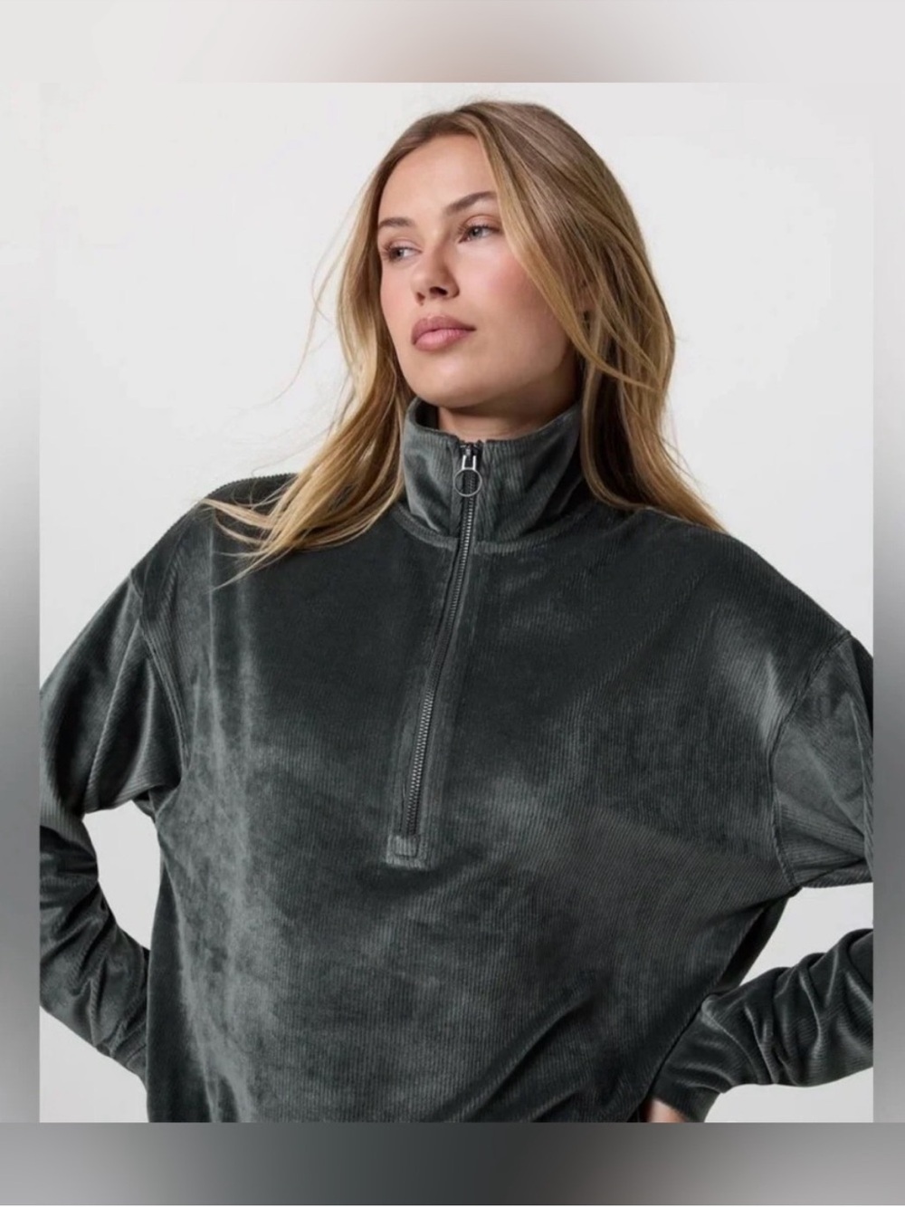 Women's Green Half-Zip Velvet Pullover Jacket Vuori